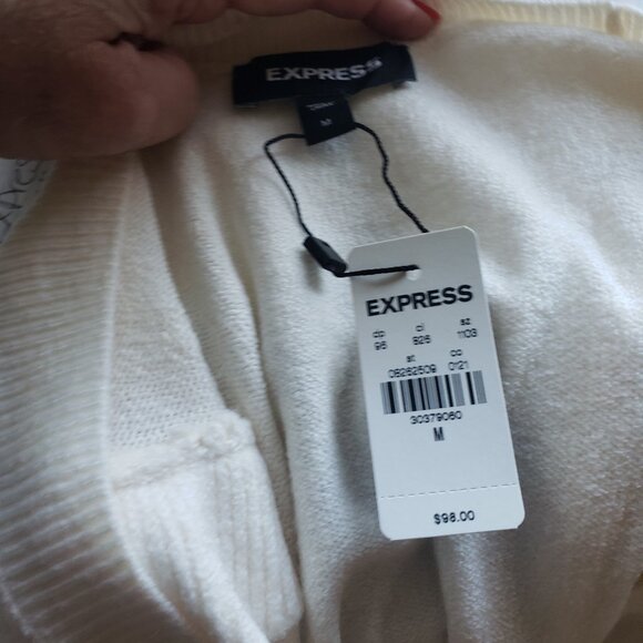 White/Cream Sweater Express with Rhinestone buttons Size M - Picture 4 of 4